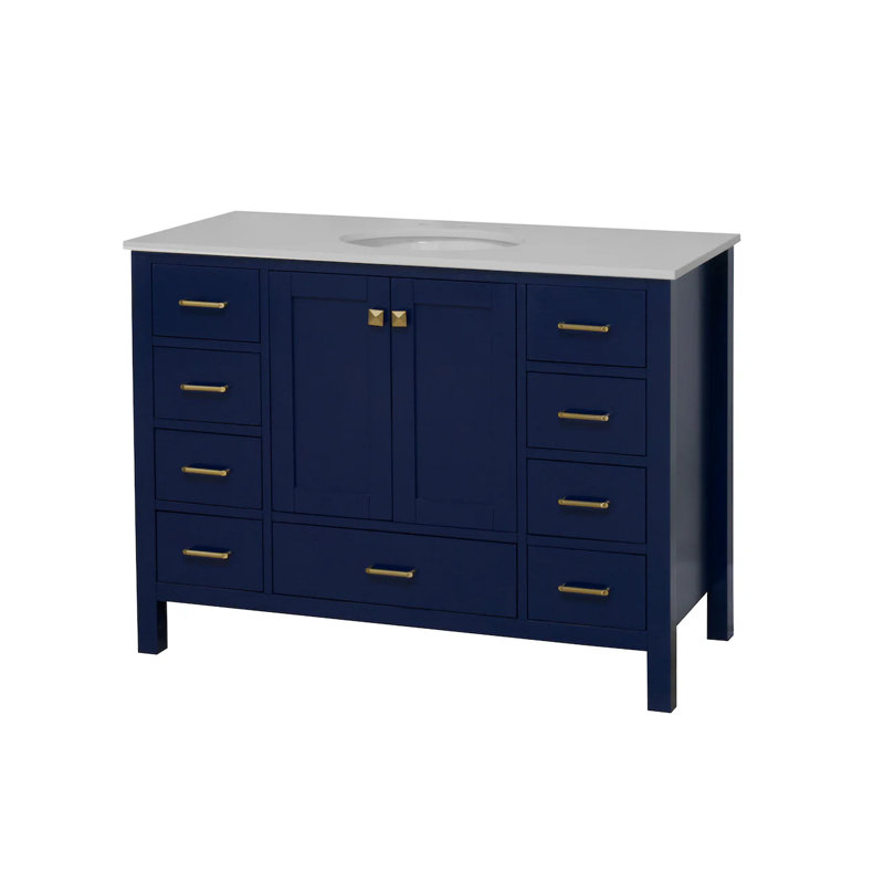 Ensemble de meuble-lavabo simple 48 po Claudett, Bleu royal, Blanc d'ingénierie