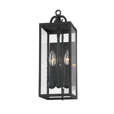 Caiden - 2 Light Exterior Wall Sconce - Forged Iron Frame - Clear Seeded Glass