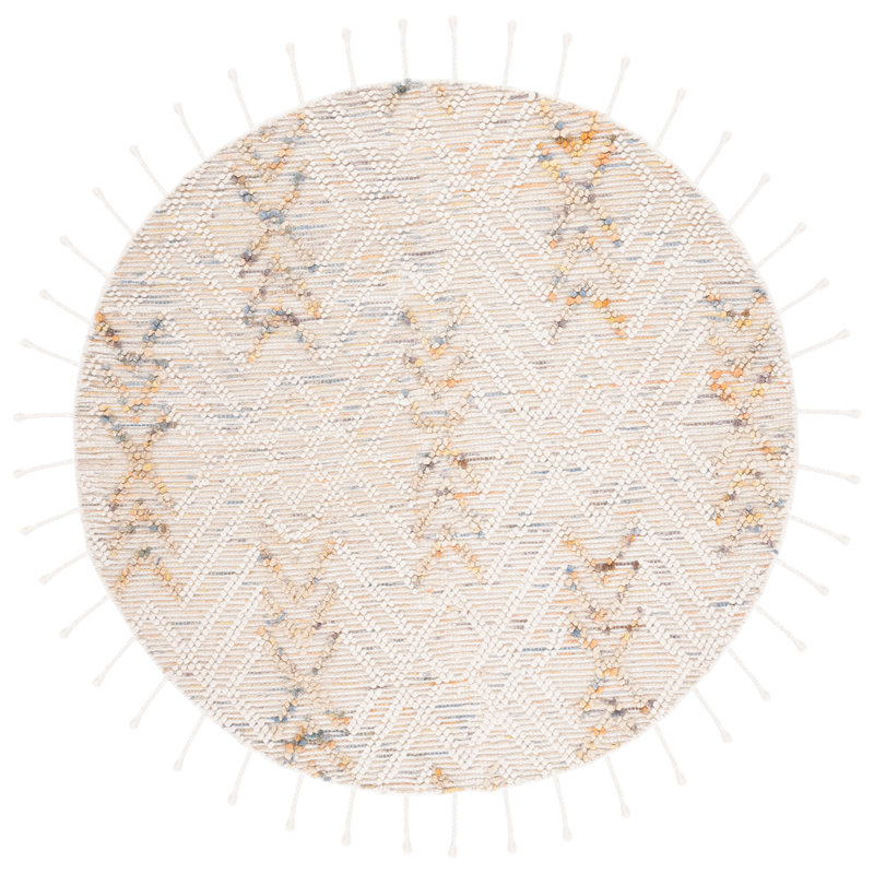 Tapis en laine / jute / coton tissé à la main Holtsville en orange / ivoire, Rond 6 pi