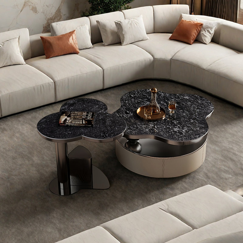 Table basse moderne en acier inoxydable, Noir/gris
