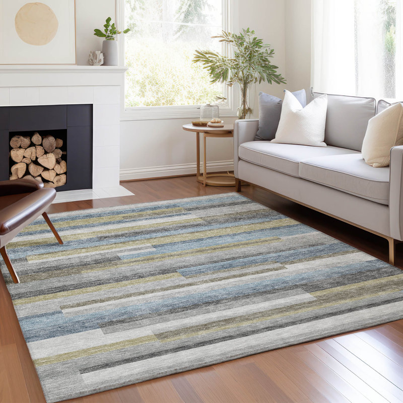 Malchow Washable Striped Indoor / Outdoor Rug, Rectangle 9' x 12'