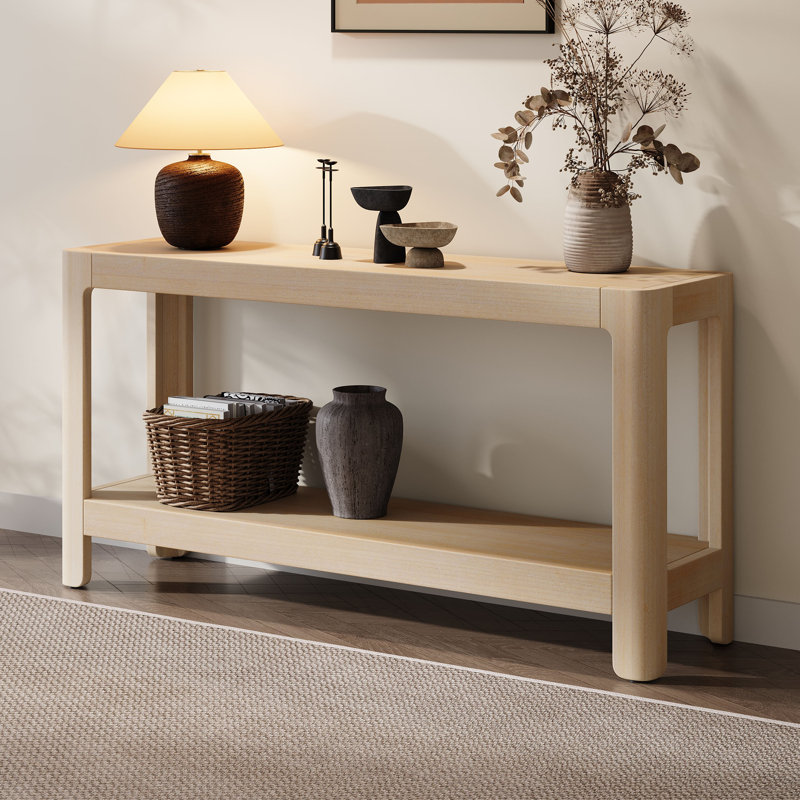 Kolten Modern Farmhouse Console Table with Rounded Corners, Wood Veneer Top & Pine Legs for Hallway, Living Room & Entryway