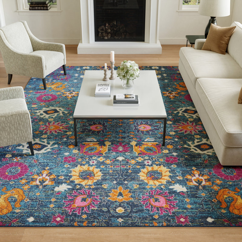 Tapis bleu denim Justien, Rectangle 9 pi x 12 pi