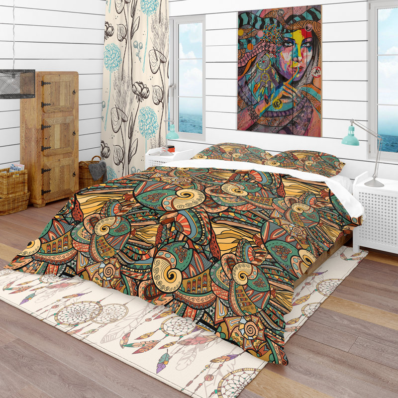 Ensemble de housse de couette bohème et éclectique, Housse simple + 1 taie décorative