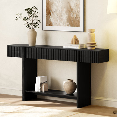 Modern fluted wood console table with storage 