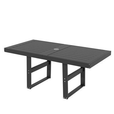 HDPE Outdoor Dining Table, Patio Furniture Table For 6-Person With Umbrella Hole