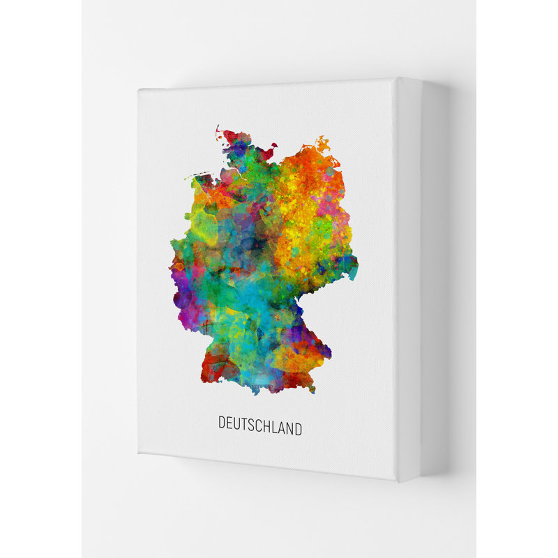 Deutschland Watercolour Map by Michael Tompsett - Rectangle Print on Canvas, Wrapped Canvas, 42cm H x 29.7cm W x 4cm D