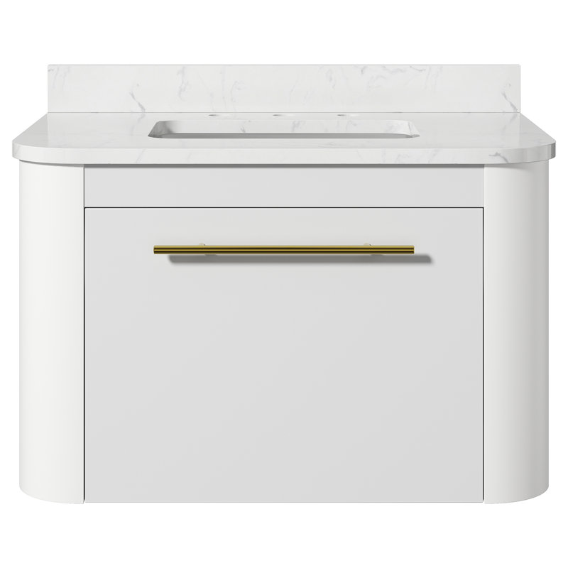 Meuble-lavabo mural simple flottant 30 po avec plateau en pierre reconstituée, 30 po, blanc