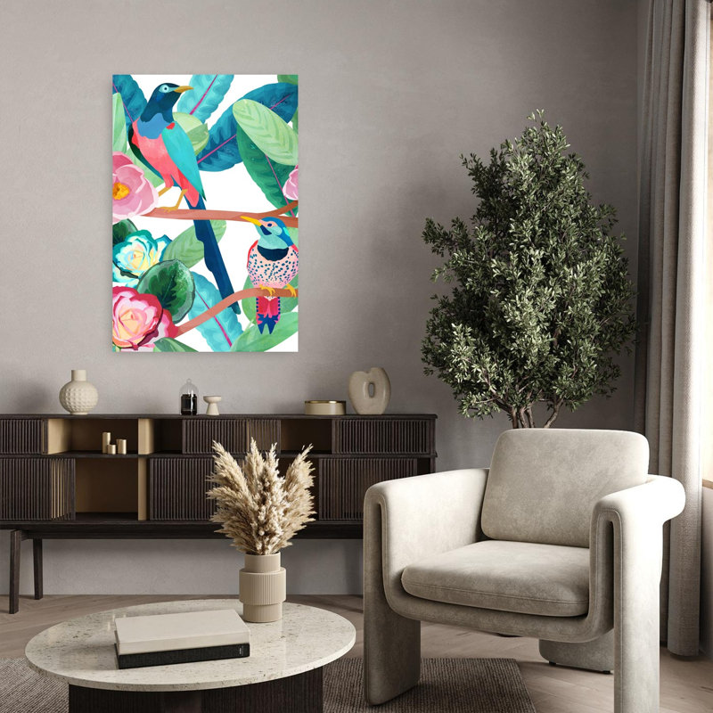 Art contemporain contemporain abstrait coloré, oiseau, fleur, art naturel, H 36 po x l 24 po