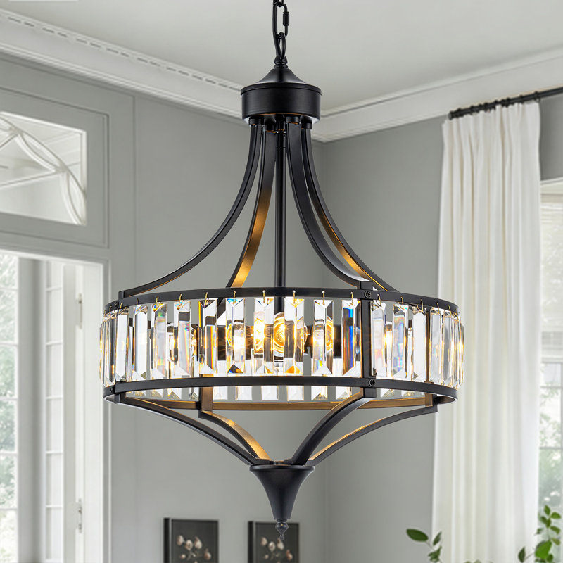 Plafonnier semi-encastré cylindrique en cristal 4 lumières, Noir mat