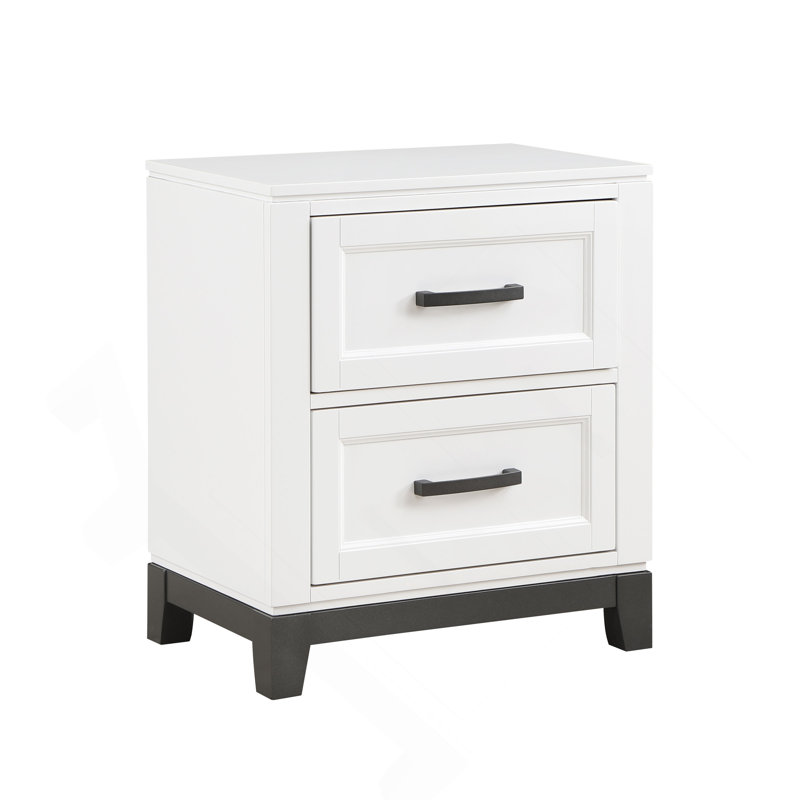 Nightstand With 2X Storage Drawers Wooden Bedroom Furniture 1Pc, White