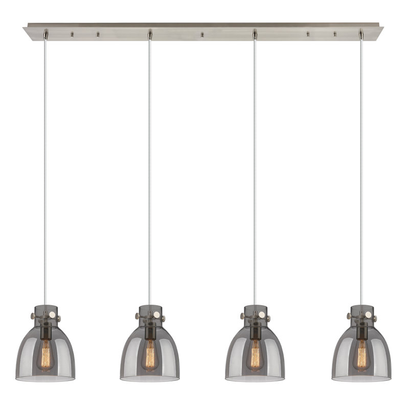 Luminaire suspendu en forme de cloche à 4 lumières Amrith, Gris fumée clair, Nickel satiné brossé