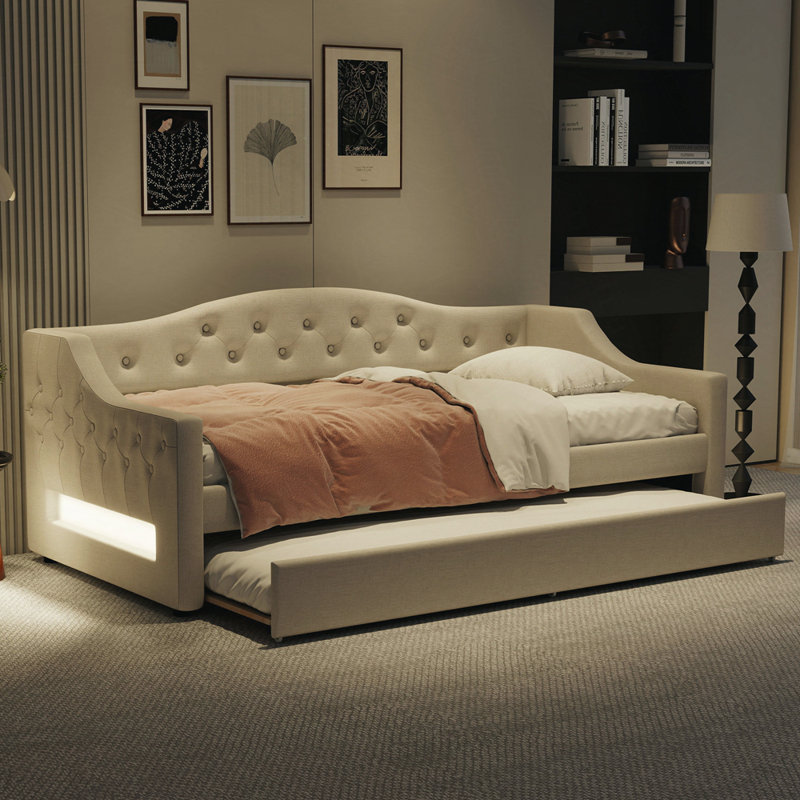 Versatile Upholstered Daybed with Drawers for Enhanced Comfort and Functionality, Beige