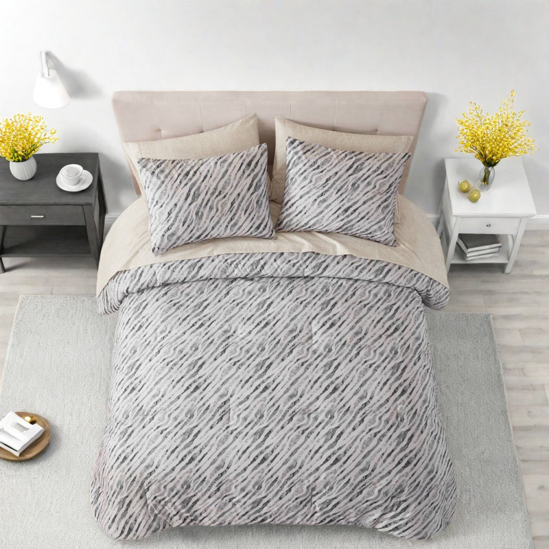 -Piece King Bedding Sets, Polyester Microfiber, Modern Grey Bedroom Set