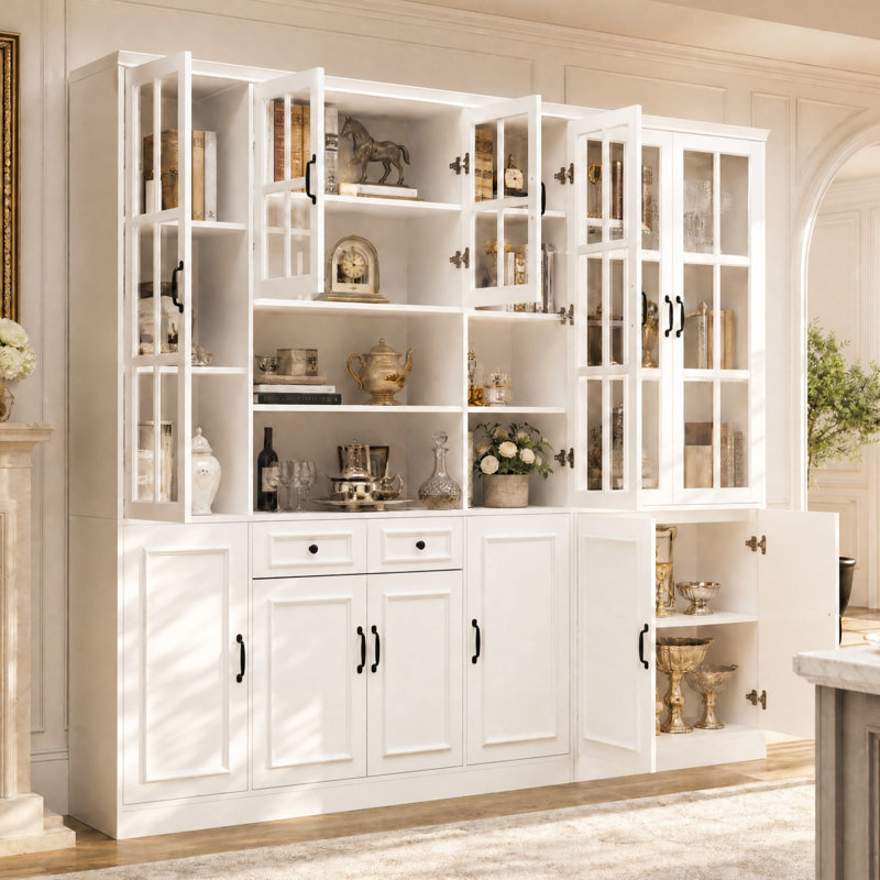 Ensemble de 2 armoires de rangement modulaires de 94,5 po avec portes en verre trempé, 20 tablettes et rangement réglable