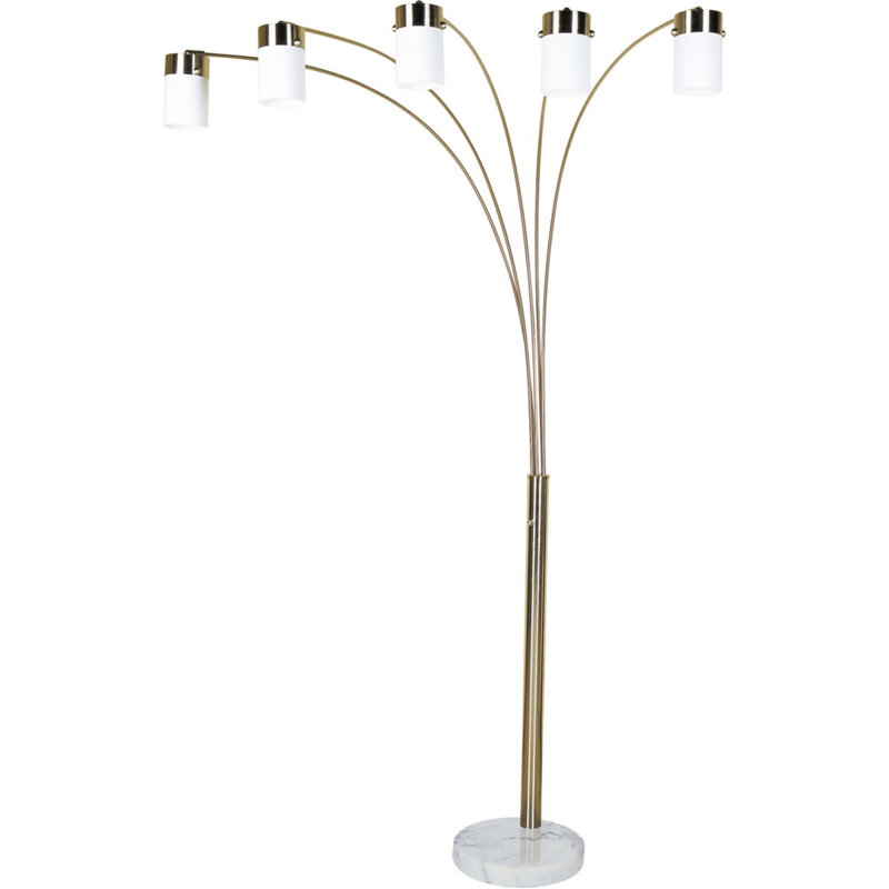 Grande lampe sur pied en métal de 84 po avec finition nickel et 5 arches blanches Nicholas