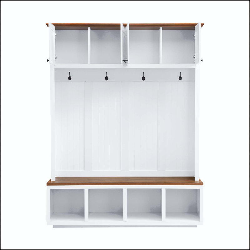 Arbre d'entrée 59 "avec banc et rangement, grain de bois, Blanc