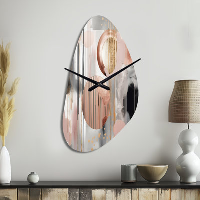 Pink Stripes And Lines Modern Art II - Transitional Shapes Unique Shape Metal Wall Clock, Modern Asymmetrical Wall Clock Print
