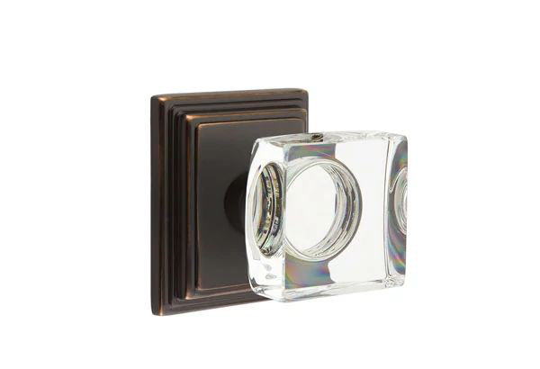 Ensemble de mortaise intérieure Emtek Passage avec rosette Wilshire et bouton carré en verre moderne (LH)