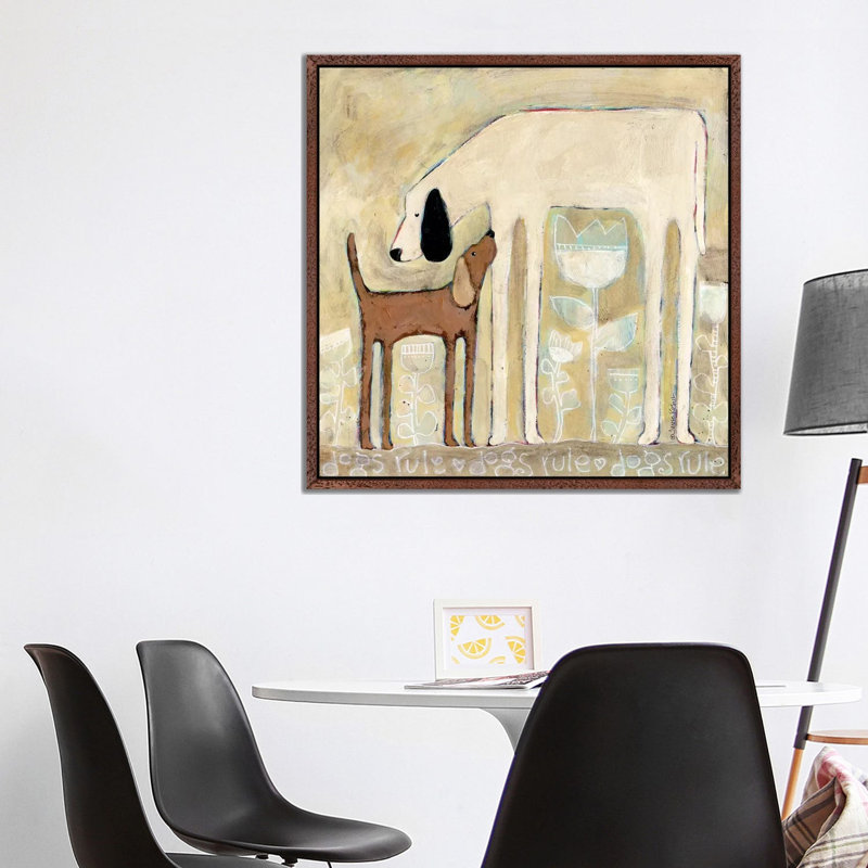 Dogs Rule by Teresa Kogut - Painting on Canvas, Classic Brown Wood Framed, 93.98 cm H x 93.98 cm W