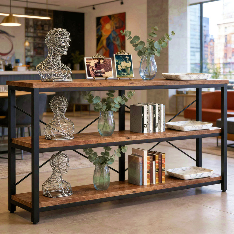 Console, étagère de rangement à 3 niveaux, canapé