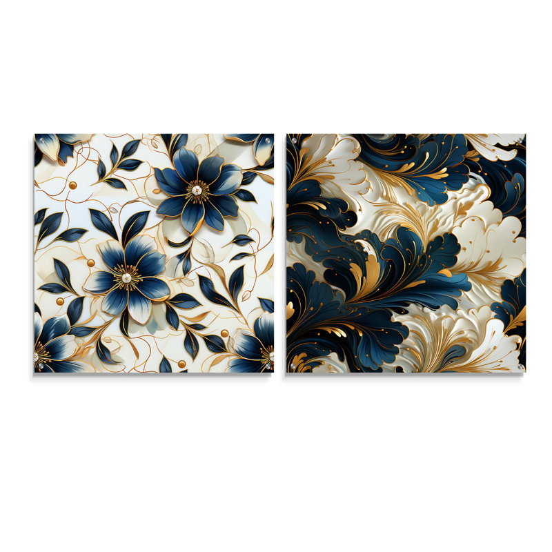 Brigitte - Ensemble de 2 peintures murales abstraites en acrylique sur verre marbré, H 16 po x l 33 po