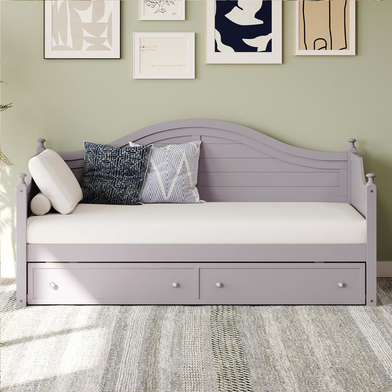 Wood Daybed With Storage Drawers, Light Gray