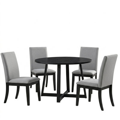  Ensemble de salle à manger avec 4 chaises Remy et table ronde 45 po Worton, finition noire