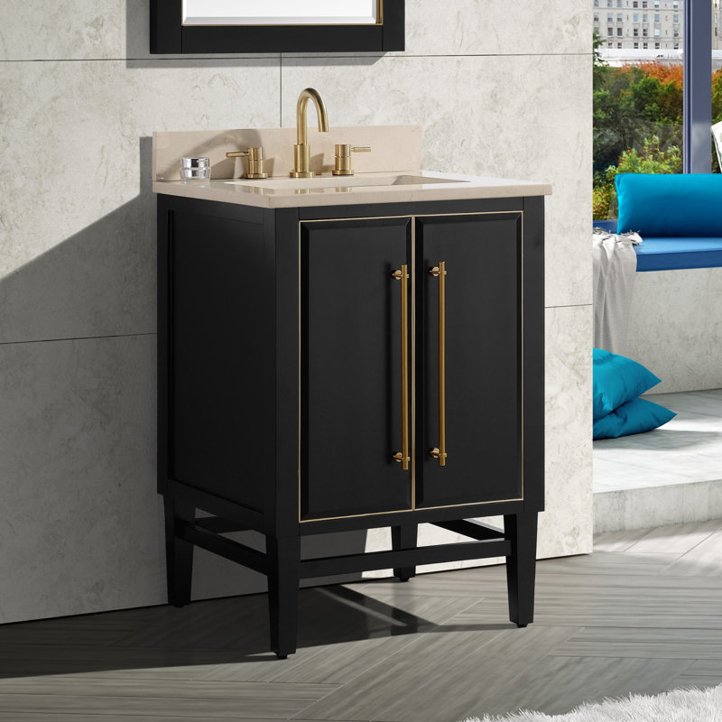 Mason 24" Single Bathroom Vanity with Carrara Marble Top, Matte Gold, Black, Carrara White