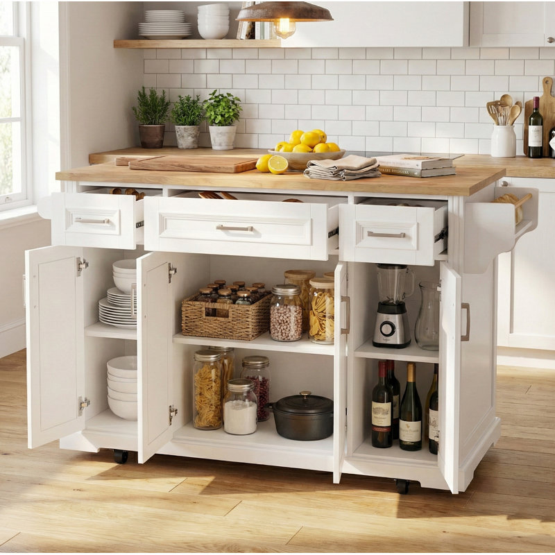 54" Kitchen Island Center with Drop Leaf, White