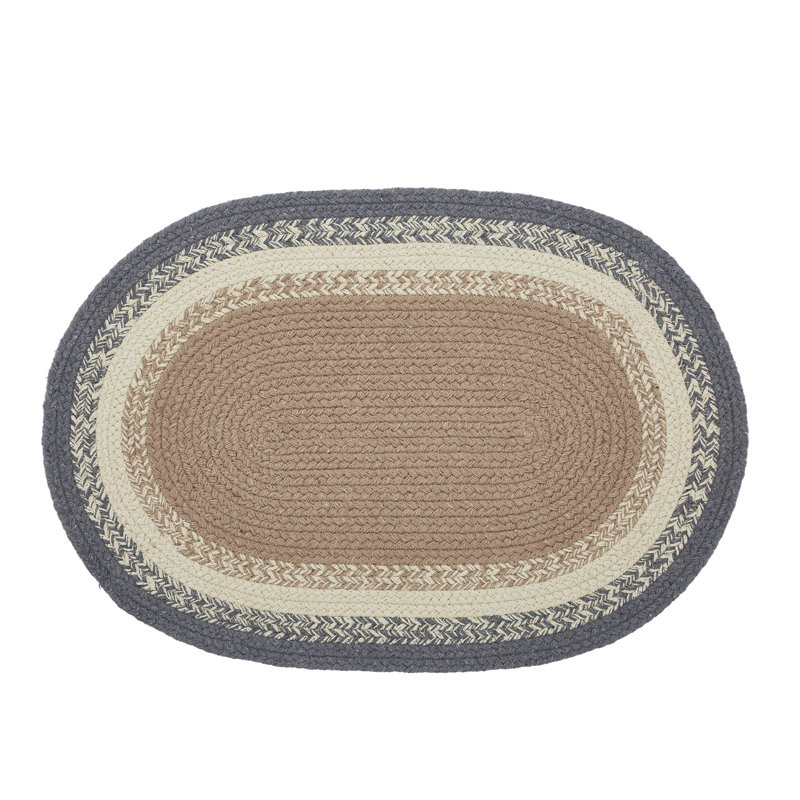 Ash Grey and Tan Braided Cotton Oval Placemat 13x19