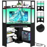 Meridel 29.5'' W Corner Computer Desk with Storage, Power Outlets and LED Lights