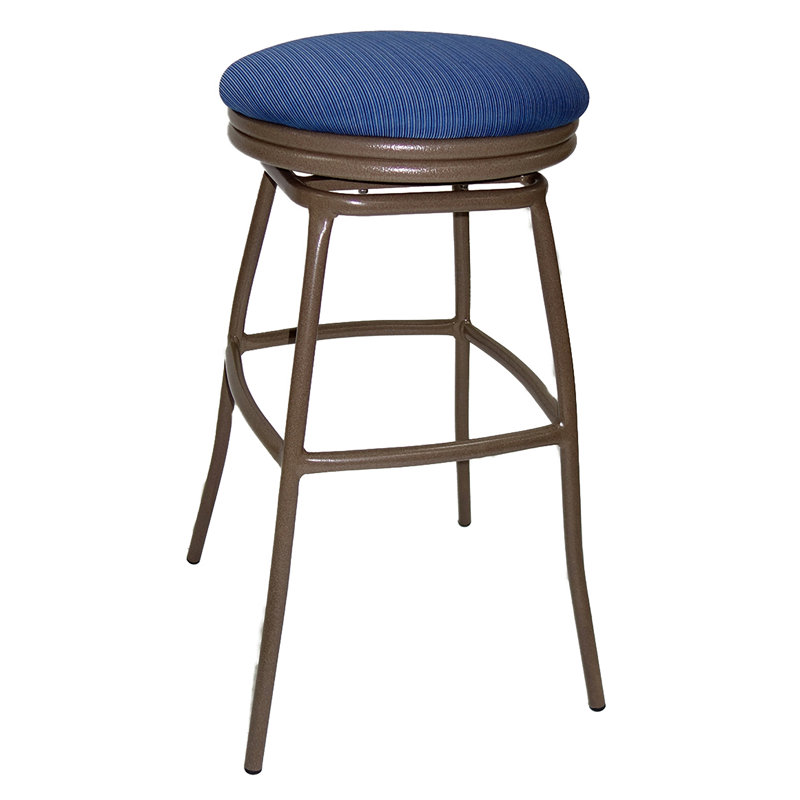 Tabouret de bar avec coussin pour patio Bonnie, Brun sable / bleu denim, H 26 po x l 19 po x P 19 po