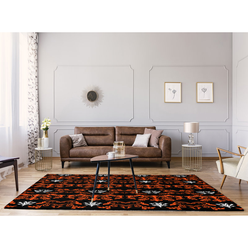 Tapis damassé noir / orange, Rectangle 5 pi x 7 pi