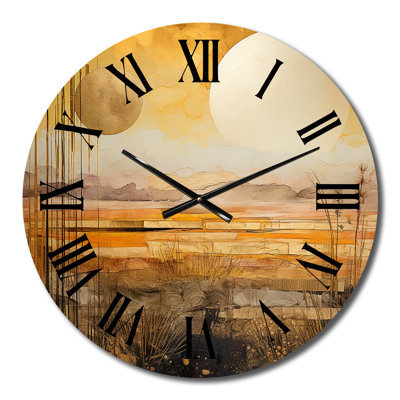 Golden Sunset Cottage Countryside Landscape II Wall Clock