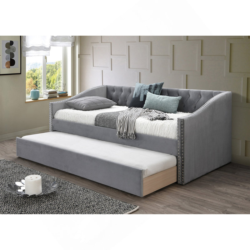 Mobilier de chambre à coucher 1pc avec lit gigogne et capitonnage