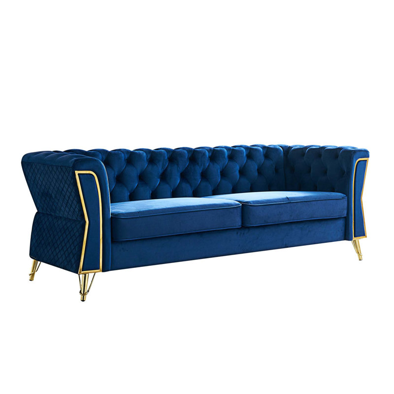 Canapé rembourré 87,4 po Temeko, Velours bleu