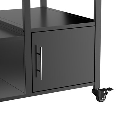 Chariot de barbecue extérieur compatible avec gros œufs, fabrication en métal avec boîte de rangement et roulement, 6 freins fiables, tringle, support à épices, porte-serviettes en papier, facile à assembler, table de 31 po de hauteur, 2