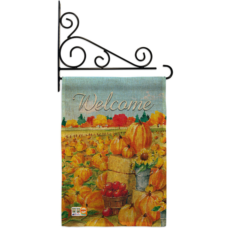 En toile jute à 2 côtés 19 x 13 po citrouille patch drapeau de jardin