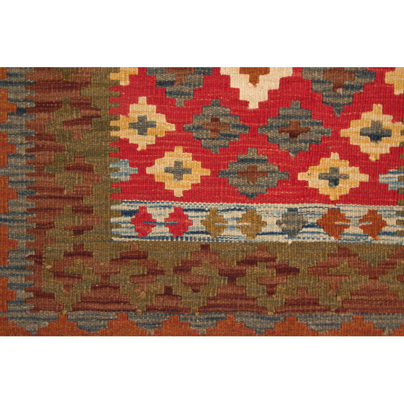Runner Geometric Wool Hand Woven 81cm X 300cm Area Rug