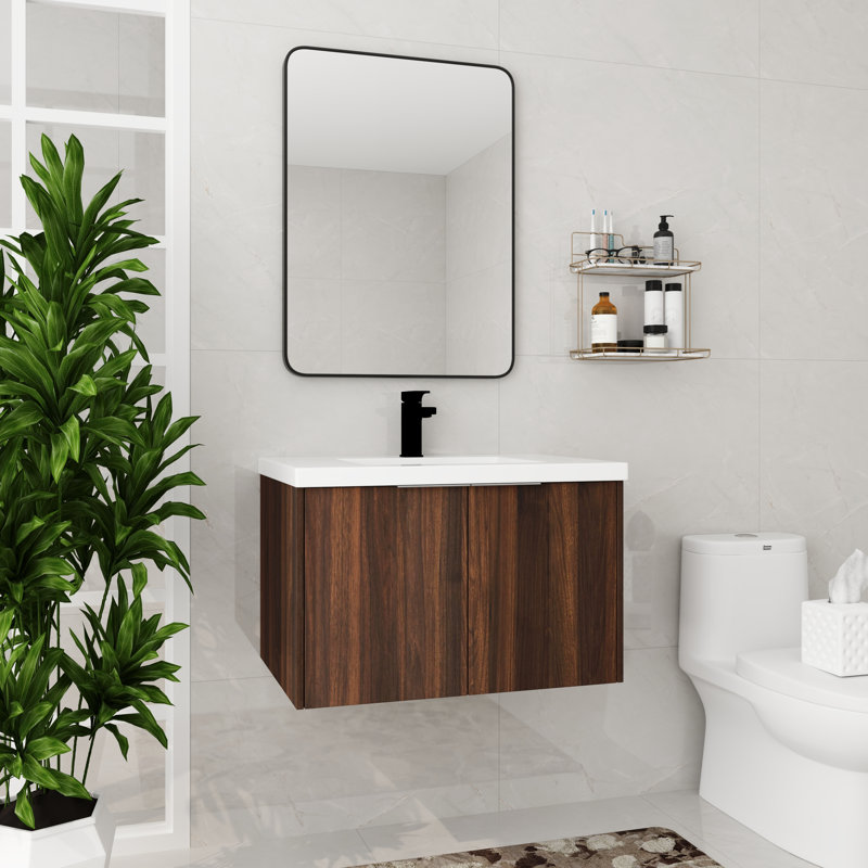 Ensemble de meuble-lavabo mural simple 30 po Meng, Noyer, 30"