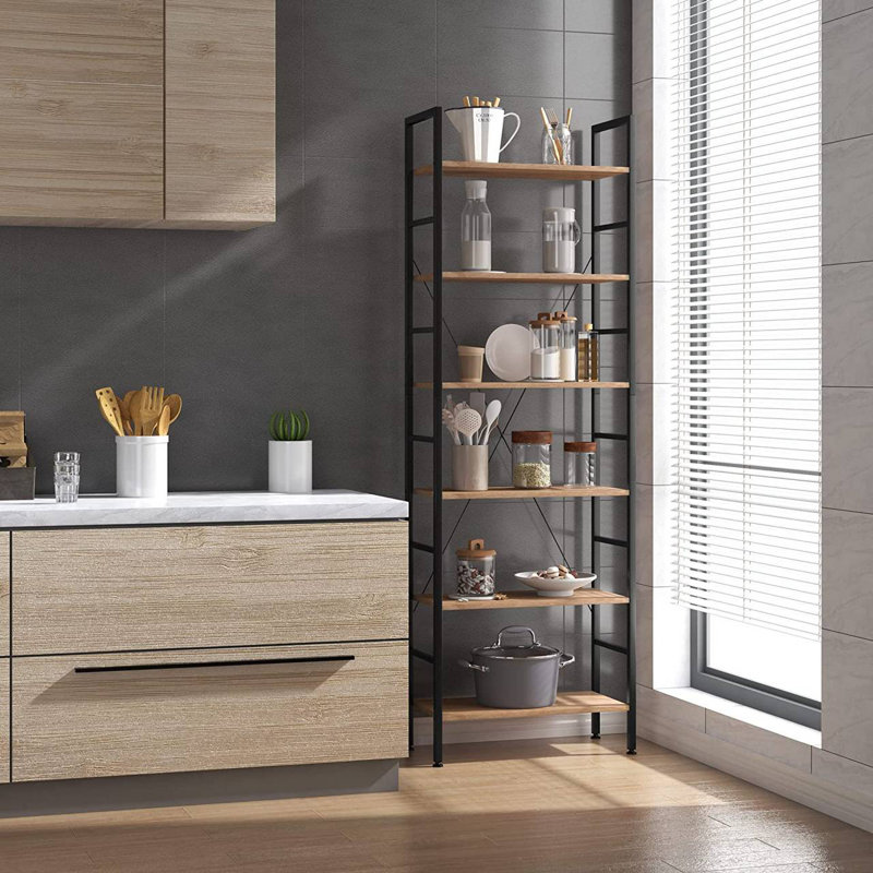 Delorian 60cm W Metal Shelving Unit, Light Wood/Black