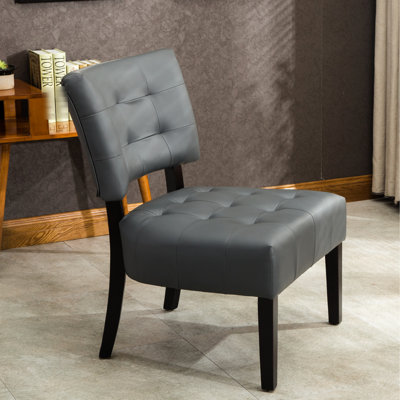 Fauteuil d'appoint en cuir mélangé gris Billmont avec capitonnage surdimensionné - siège confortable