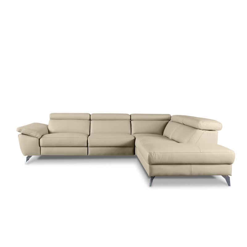 Olligs Genuine Leather Reclining Corner Sofa with Adjustable Headrests and Adjustable Armrest, Right Hand Facing