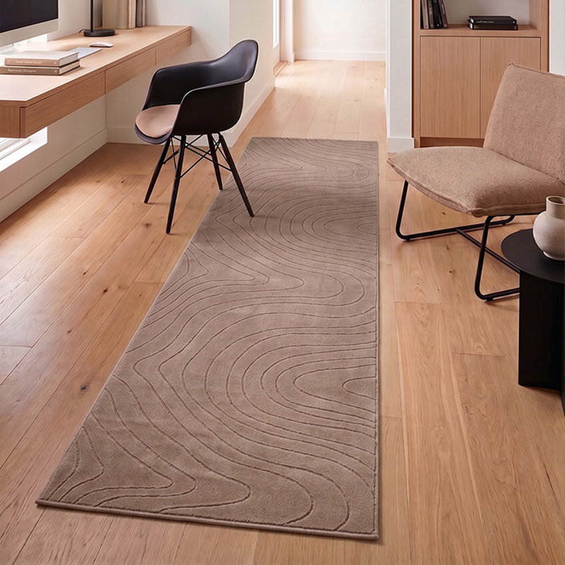 Tapis de couloir taupe lavable à la machine moderne Somos, Taupe, Runner 2'6" x 8'