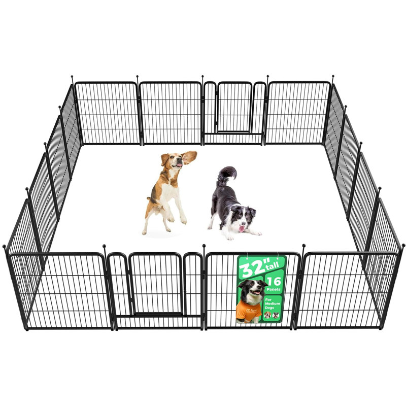 Parc pour animaux non-lâché, pour camping-car, camping-car, 32 pouces, 16 panneaux, pour petits et moyens chiens, noir, Noir