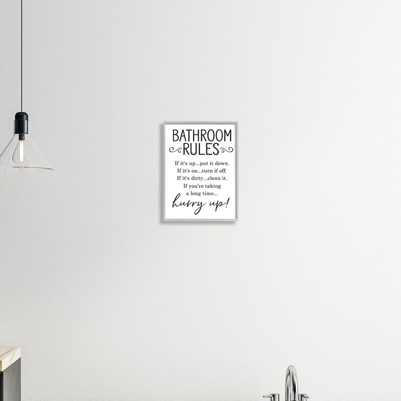 Rustic Black Framed Minimal Bathroom Rules Sign, 11 x 14