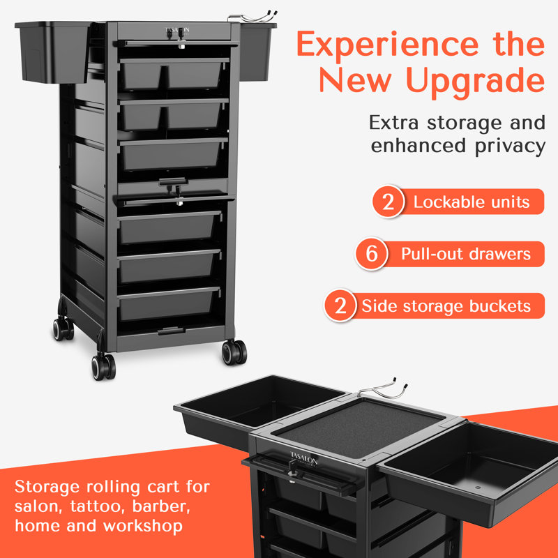 TASALON Premium Lockable Salon Trolley Cart with Wheels
