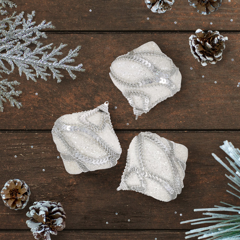Ornement en forme d'oignon de Noël incassable 3 carats blanc et argent 3 po