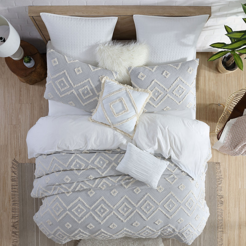 Rukai 100% Cotton Diamond Clip Jacquard 3D Fringe Texture 5-Piece Comforter Set
